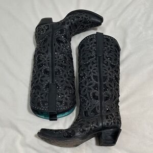 🐎 Corral Boots Leather Studded & Sequin Cowboy Boots